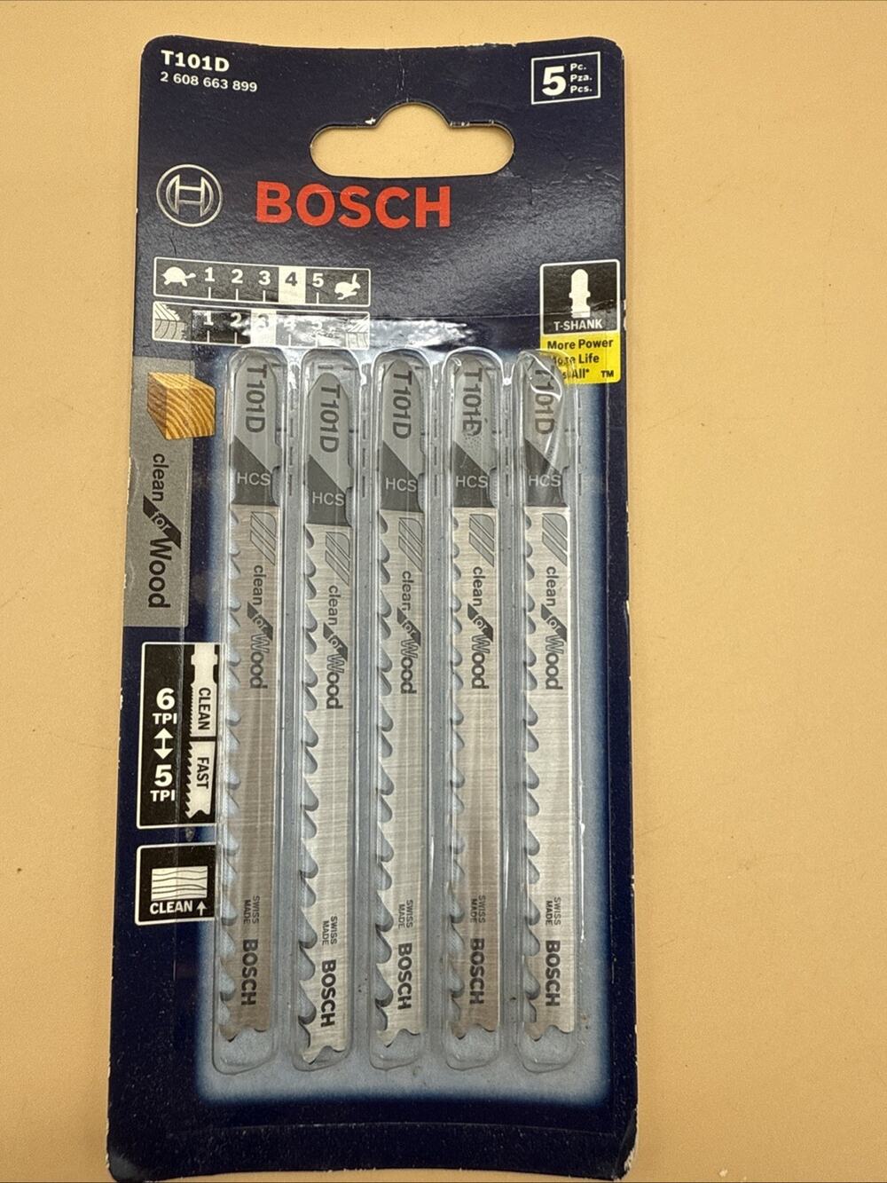 BOSCH 5 PACK T-SHANK JIG SAW BLADES T101D CLEAN CUTS WOOD Carbon Steel JIGSAW
